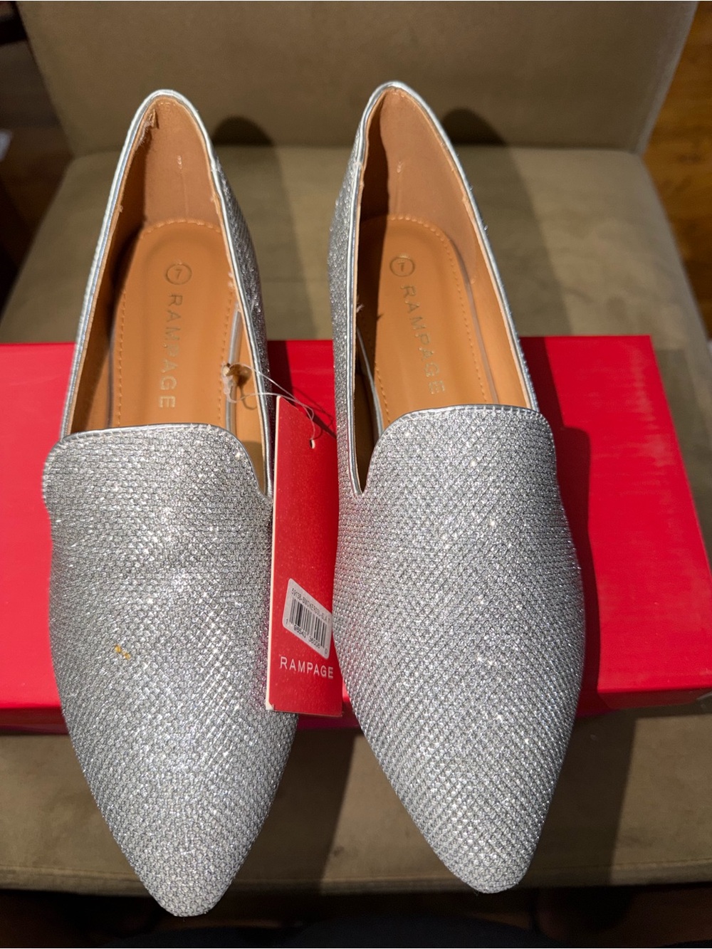 Rampage Glitter Silver Pointed Slip-On Flats